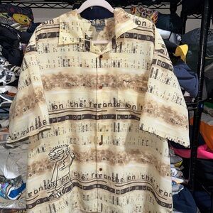 Y2K Boff Tan Embroidered Button Up Shirt Size Xl
